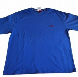 Vintage Y2K Tommy Jeans Men's Blue T-Shirt New With Tags XL Flag Logo Deadstock